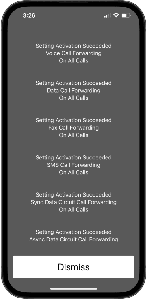 CaptionCall Mobile call forwarding success screen