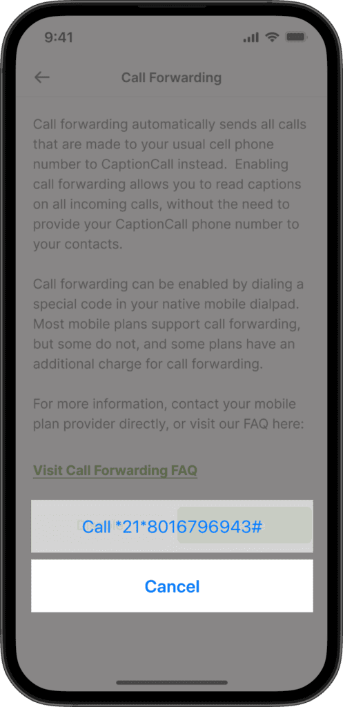 CaptionCall Mobile call forwarding step 4