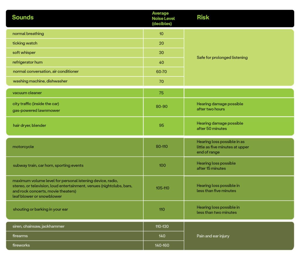  noise induced hearing loss chart for ear plugs